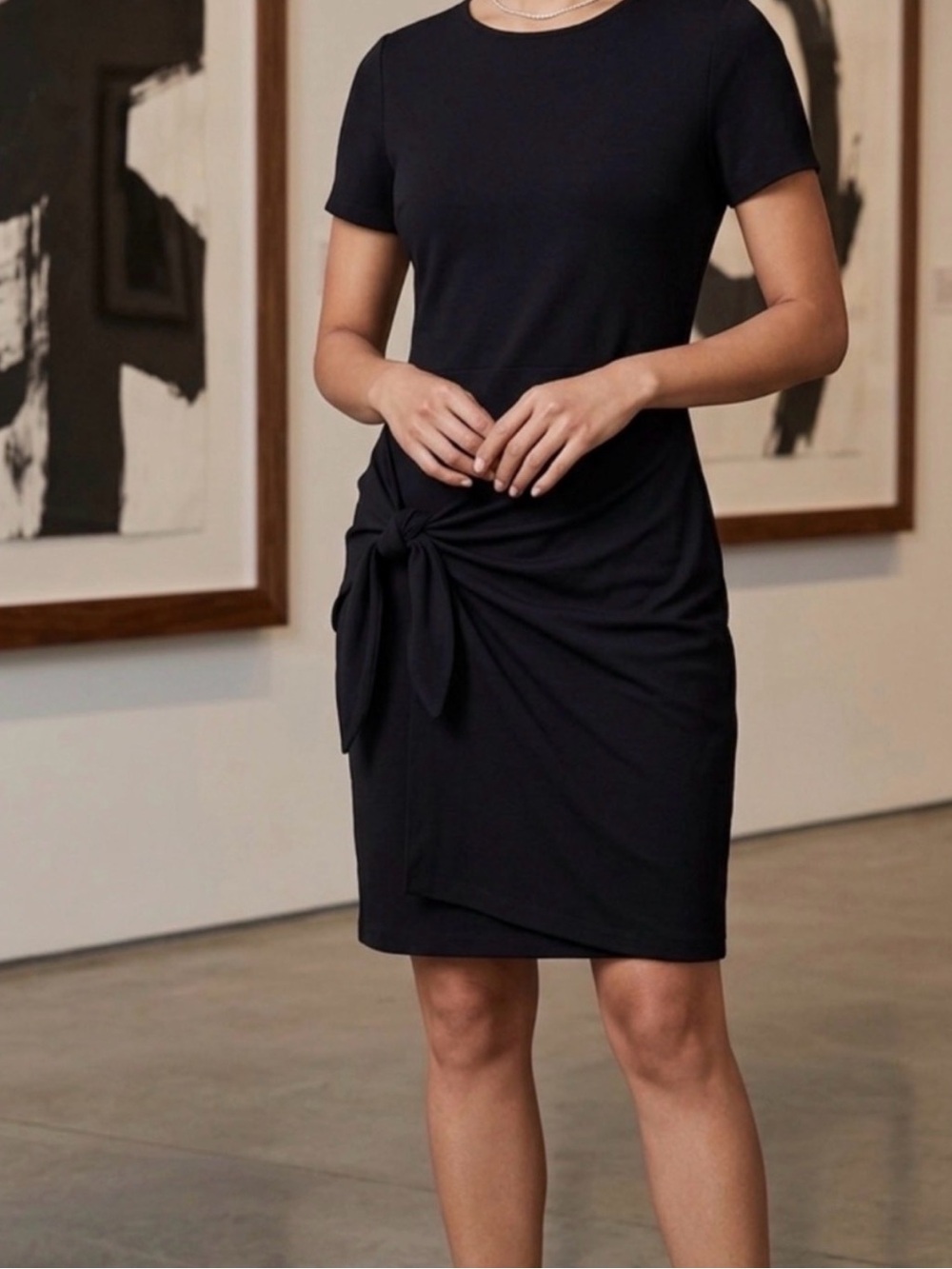 Club Monaco Black Knot-Front Midi Dress